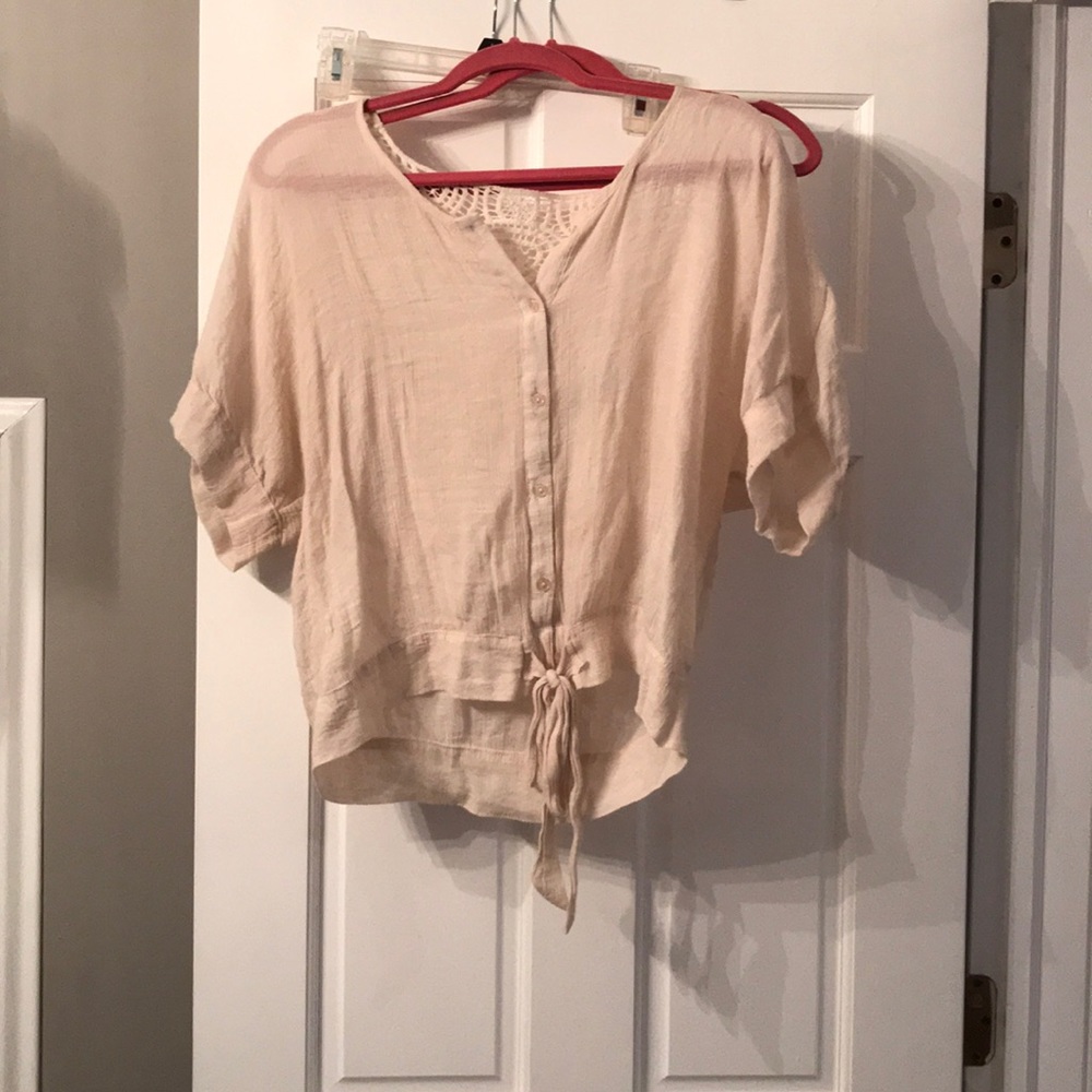 Cream button down crop top with back detailing